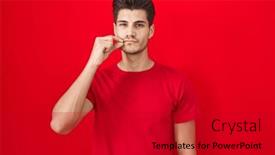  Presentation with lips mouth - Presentation design consisting of young-hispanic-man-standing-over background and a dark gray colored foreground