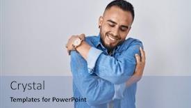  Presentation with self love - PPT layouts featuring young-hispanic-man-standing-over background and a teal colored foreground