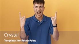  Presentation with rock music - PPT theme featuring young-hispanic-man-standing-over background and a  colored foreground