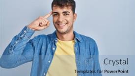  Presentation with thought - Presentation featuring young-hispanic-man-standing-over background and a teal colored foreground