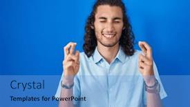  Presentation with hope - PPT theme featuring young-hispanic-man-standing-over background and a teal colored foreground