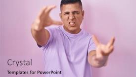  Presentation with yelling - Presentation theme enhanced with young-hispanic-man-standing-over background and a light blue colored foreground