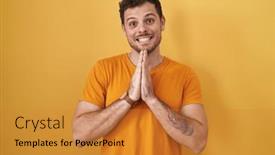  Presentation with forgiveness - Slide deck with young-hispanic-man-standing-over background and a gold colored foreground