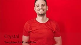  Presentation with optimistic - Presentation theme having young-hispanic-man-standing-over background and a crimson colored foreground
