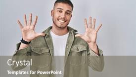  Presentation with number - PPT theme consisting of young-hispanic-man-standing-over background and a  colored foreground