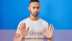  Presentation with forbidden - Slides having young-hispanic-man-standing-over background and a coral colored foreground