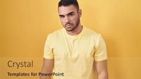  Presentation with crying - Slide deck enhanced with young-hispanic-man-standing-over background and a yellow colored foreground