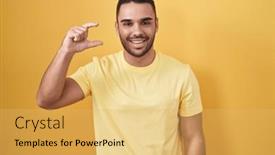  Presentation with hispanic - Slide set consisting of young-hispanic-man-standing-over background and a yellow colored foreground