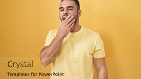  Presentation with sleepiness - PPT theme having young-hispanic-man-standing-over background and a yellow colored foreground