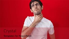  Presentation with sore throat - Slide set having young-hispanic-man-standing-over background and a crimson colored foreground