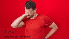  Presentation with injury - Presentation design featuring young-hispanic-man-standing-over background and a crimson colored foreground