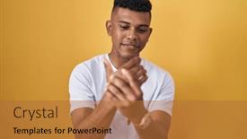  Presentation with arthritis - Theme enhanced with young-hispanic-man-standing-over background and a red colored foreground