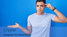  Presentation with think - PPT theme having young-hispanic-man-standing-over background and a light blue colored foreground