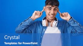  Presentation with ears - Presentation theme having young-hispanic-man-standing-over background and a teal colored foreground