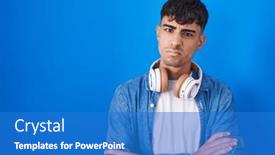  Presentation with negative - Slide set enhanced with young-hispanic-man-standing-over background and a teal colored foreground