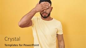  Presentation with sad - Slides featuring young-hispanic-man-standing-over background and a yellow colored foreground