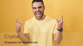  Presentation with rock star - Slide set having young-hispanic-man-standing-over background and a yellow colored foreground