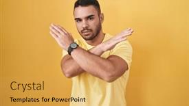  Presentation with negative - PPT theme with young-hispanic-man-standing-over background and a yellow colored foreground