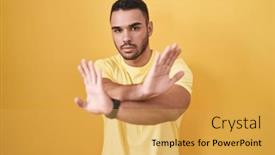  Presentation with negative - Presentation consisting of young-hispanic-man-standing-over background and a yellow colored foreground