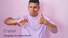  Presentation with conflict - Presentation consisting of young-hispanic-man-standing-over background and a light blue colored foreground