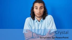  Presentation with winter blue - PPT theme featuring young-hispanic-man-standing-over background and a teal colored foreground