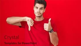  Presentation with conflict - PPT layouts featuring young-hispanic-man-standing-over background and a crimson colored foreground