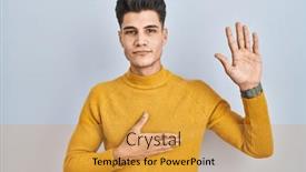  Presentation with chest - Presentation consisting of young-hispanic-man-standing-over background and a gold colored foreground