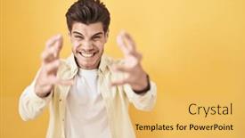  Presentation with yelling - PPT theme having young-hispanic-man-standing-over background and a yellow colored foreground