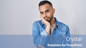  Presentation with depression - Presentation design consisting of young-hispanic-man-standing-over background and a teal colored foreground