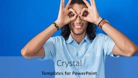  Presentation with tongue - Presentation having young-hispanic-man-standing-over background and a light blue colored foreground