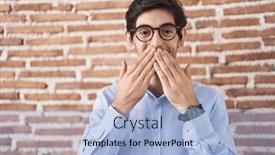  Presentation with scandal - Slide deck consisting of young-hispanic-man-standing-over background and a light blue colored foreground