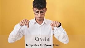  Presentation with upset - PPT theme consisting of young-hispanic-man-standing-over background and a coral colored foreground