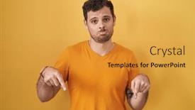  Presentation with upset - PPT theme having young-hispanic-man-standing-over background and a gold colored foreground