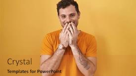  Presentation with scandal - Presentation theme having young-hispanic-man-standing-over background and a gold colored foreground