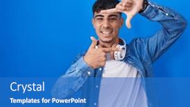  Presentation with creativity - Theme featuring young-hispanic-man-standing-over background and a teal colored foreground