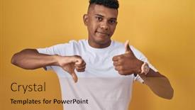  Presentation with conflict - Theme featuring young-hispanic-man-standing-over background and a gold colored foreground