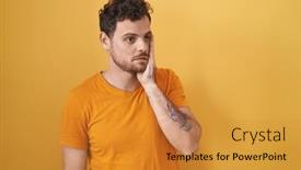  Presentation with sadness - PPT layouts consisting of young-hispanic-man-standing-over background and a gold colored foreground