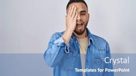  Presentation with face pain - Slides enhanced with young-hispanic-man-standing-over background and a  colored foreground