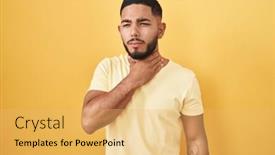  Presentation with sore throat - PPT theme with young-hispanic-man-standing-over background and a yellow colored foreground