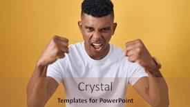  Presentation with anger - PPT theme featuring young-hispanic-man-standing-over background and a coral colored foreground