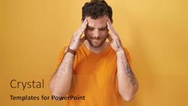  Presentation with migraine - Presentation theme enhanced with young-hispanic-man-standing-over background and a gold colored foreground