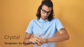  Presentation with time - Theme featuring young-hispanic-man-standing-over background and a coral colored foreground