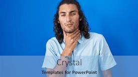  Presentation with sore throat - PPT layouts enhanced with young-hispanic-man-standing-over and a light blue colored foreground