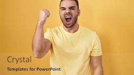  Presentation with anger - Slide set having young-hispanic-man-standing-over and a yellow colored foreground
