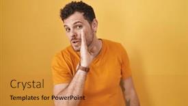  Presentation with talk - Slide deck with young-hispanic-man-standing-over and a gold colored foreground