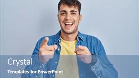  Presentation with energy - PPT theme with young-hispanic-man-standing-over background and a teal colored foreground