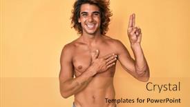  Presentation with hispanic - Slide deck with young-hispanic-man-standing-shirtless background and a yellow colored foreground