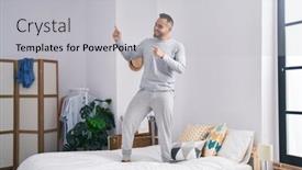  Presentation with bed - Slide deck consisting of young-hispanic-man-standing background and a  colored foreground