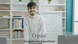  Presentation with university - Theme consisting of young-hispanic-man-standing background and a light gray colored foreground