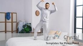  Presentation with bed - Slide set having young-hispanic-man-standing background and a  colored foreground